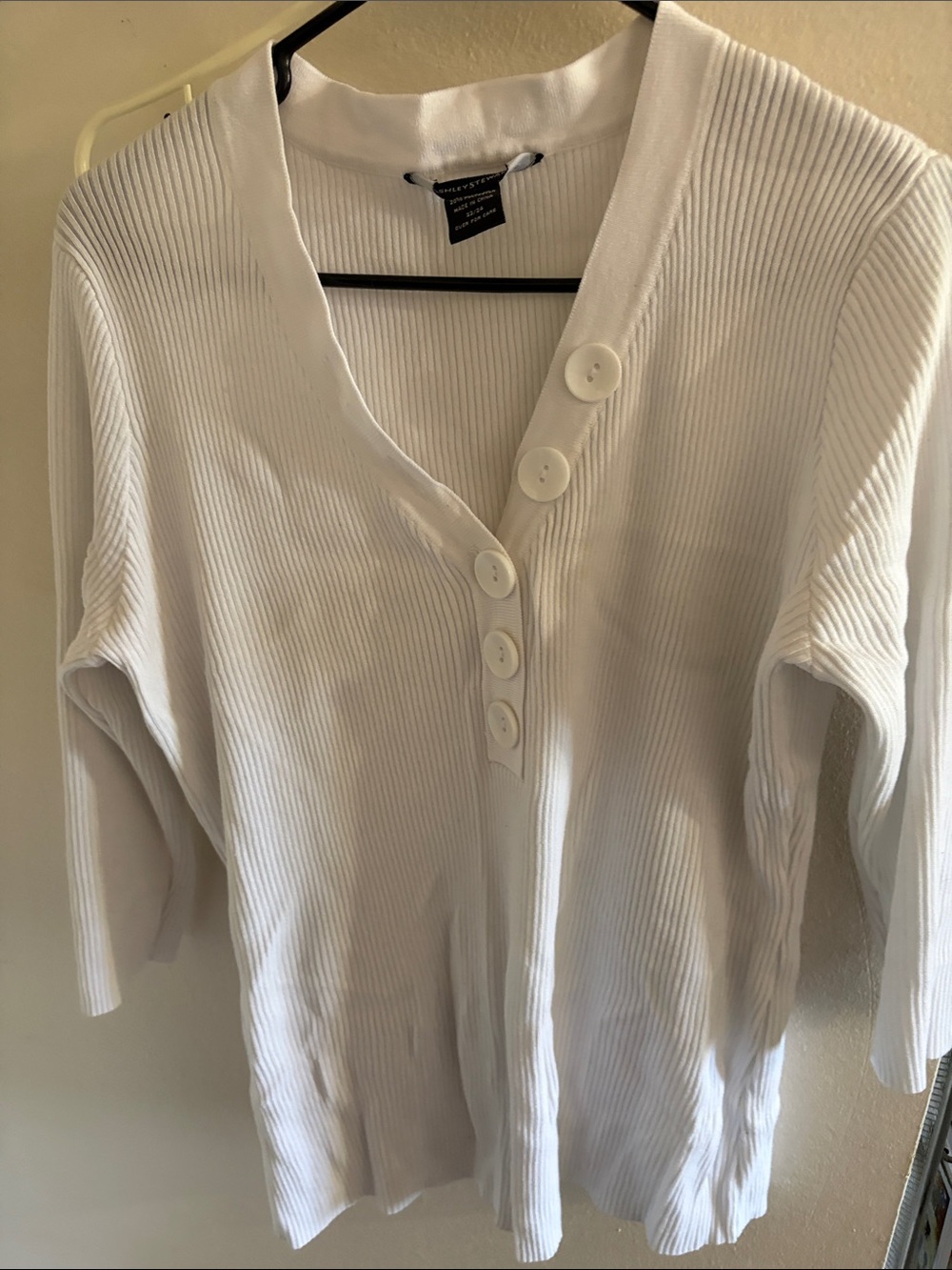Ashley Stewart White Ribbed Button-Front Top